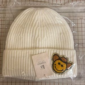 Ivory Cowboy Gold Sparkle Trim Yellow Smiley Knit Beanie NWT - (#0066)